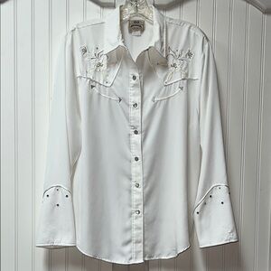 80s 1849 White Embroidered Western Shirt L Vintage
